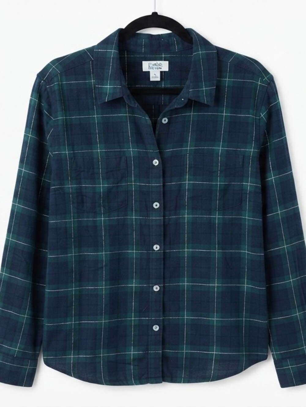 Croft & Barrow Women's Blue Green Plaid Flannel Long Sleeve Button Down Shirt XL